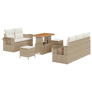 vidaXL Ensemble de canapé de jardin 8 Pièces Beige polyrotin