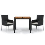 vidaXL Ensemble à manger de jardin avec coussins 3 Pièces Noir