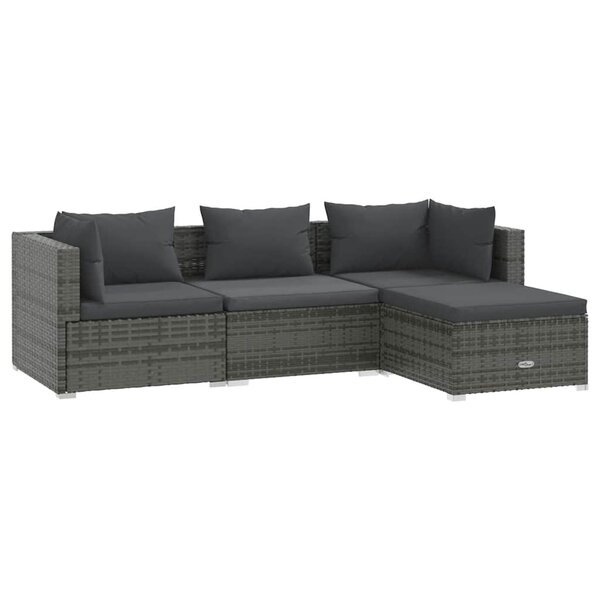 vidaXL Salon de jardin 4 Pièces avec coussins Résine tressée Gris