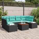 vidaXL Ensemble de canapé de jardin 7 Pièces Noir et turquoise polyrotin