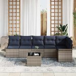 vidaXL Ensemble de canapé de jardin avec coussin 7 Pièces Gris polyrotin