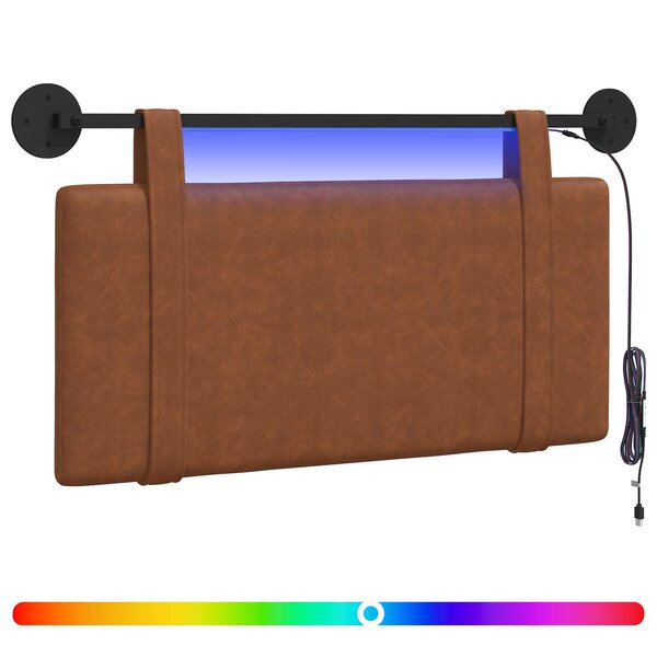 vidaXL Tête de lit suspendue Avec lumière LED Marron PU antique