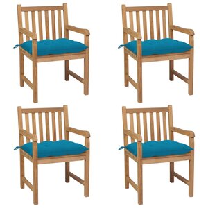 vidaXL Chaises de jardin lot de 4 avec coussins bleu clair Teck solide