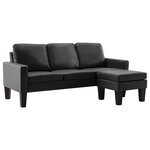 vidaXL Canapé à 3 places avec repose-pied Noir Similicuir
