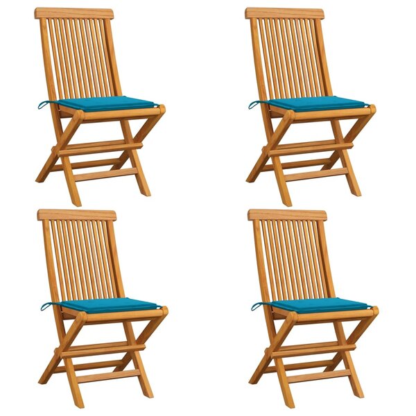 vidaXL Chaises de jardin et coussins bleu lot de 4 Bois de teck massif