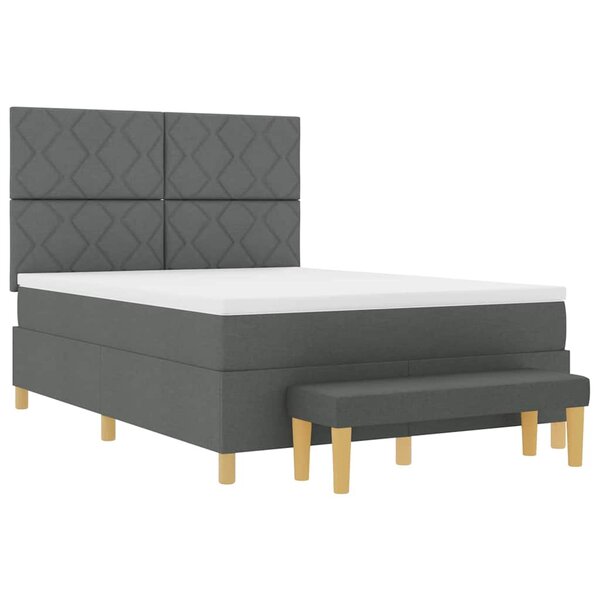 vidaXL Lit à ressorts avec matelas Gris foncé 140 x 190 cm tissu