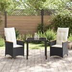 vidaXL Ensemble de salle à manger pour jardin 3 Pièces Noir Poly rotin