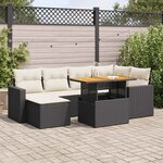 vidaXL Salon de jardin 7 Pièces avec coussins noir résine tressée