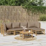 vidaXL Salon de jardin 6 Pièces avec coussins taupe bambou