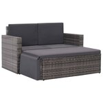 vidaXL Salon de jardin 2 Pièces avec coussins Résine tressée Gris