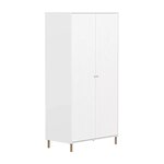 Flexa SAGA Armoire 2 portes a facades rainurees Blanche Pieds et boutons en chene