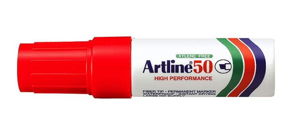 Marqueur '50' permanent indélébile pointe biseautée 3 & 6 mm Rouge ARTLINE