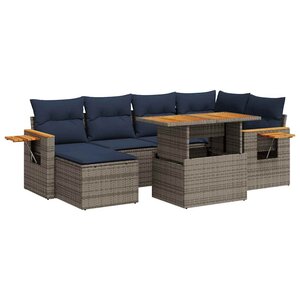 vidaXL Salon de jardin avec coussins 7 Pièces noir résine tressée acacia