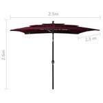vidaXL Parasol de jardin à 3 niveaux mât en aluminium rouge bordeaux