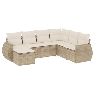 vidaXL Salon de jardin avec coussins 7 Pièces beige résine tressée
