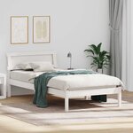 vidaXL Lit avec tête de lit et LED - Blanc 100x200 cm  Bois de Pin Massif
