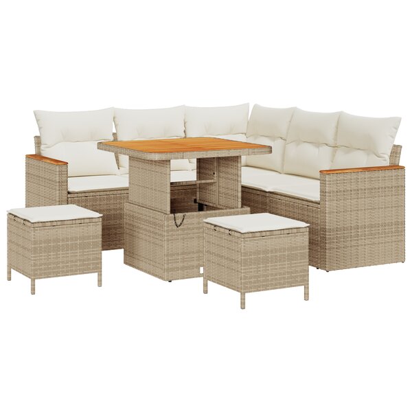 vidaXL Ensemble de jardin 8 pièces avec des coussins beige en rotin