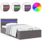 vidaXL Cadre de lit à rangement avec LED Gris Similicuir 90x200 cm