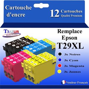 T3AZUR - 12x Cartouches compatibles avec Epson Expression Home XP-332  XP-335  XP-342  XP-345  XP-352  XP-355  T29XL