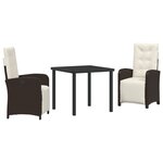 Ensemble de salle à manger de jardin 3 pièces avec coussins en poly rotin marron vidaXL
