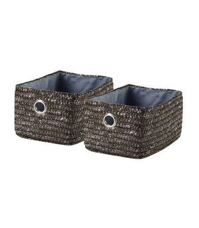 Lot de 2 tiroirs en paille tressé gris foncé - petit modèle