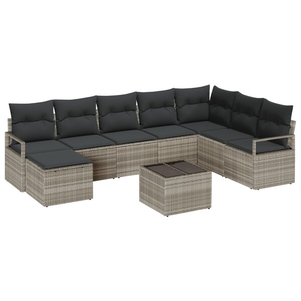 Ensemble de Canapés de Jardin 8 Pièces avec Coussins Gris Rattan Poly