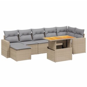 vidaXL Salon de jardin avec coussins 8Pièces mélange beige résine tressée