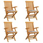 vidaXL Chaises de jardin et coussins à carreaux gris 4 Pièces Teck massif