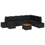 vidaXL Ensemble de canapés de jardin 9 pièces avec coussins noirs en rotin poly et acacia
