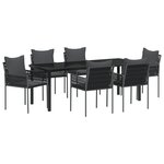 vidaXL Set de salle à manger de jardin 7 pièces avec coussins en poly rotin noir de