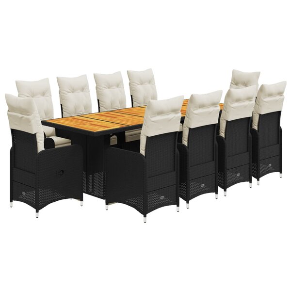 vidaXL Ensemble de bistro de jardin 11 Pièces coussins noir poly rotin