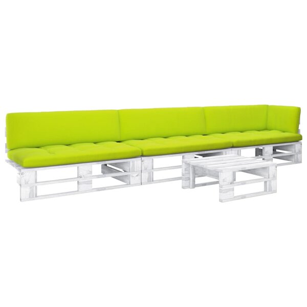 vidaXL Salon de jardin palette 4 Pièces et coussins Pin imprégné de blanc