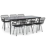 vidaXL Ensemble à manger de jardin 7 Pièces Noir Résine tressée