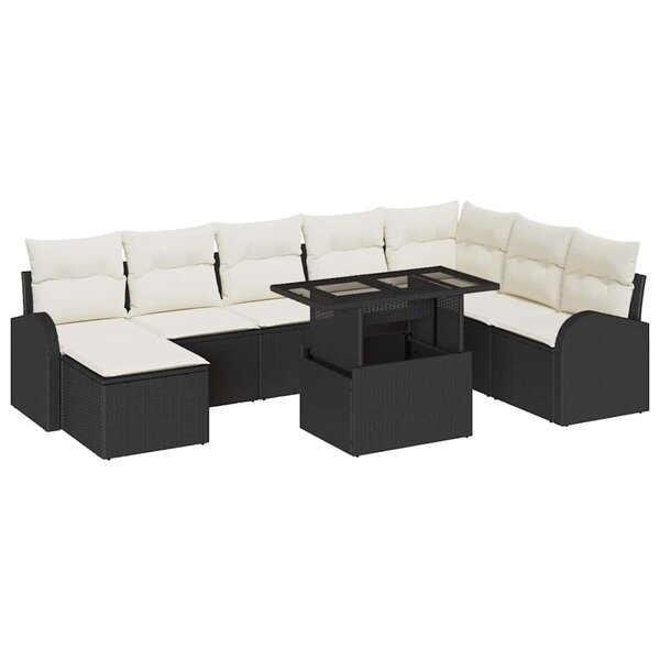 vidaXL Ensemble de canapé de jardin 9 pc Noir Poly rotin