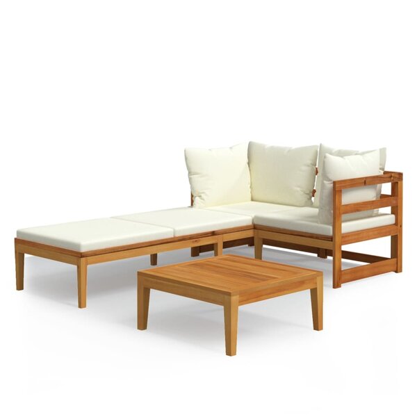 vidaXL Salon de jardin 3 Pièces avec coussins blanc crème Bois d'acacia