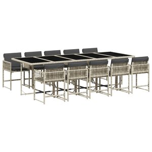 vidaXL Ensemble à manger de jardin 11Pièces avec coussins gris poly rotin