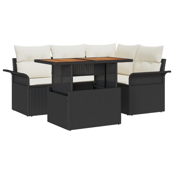 vidaXL Ensemble de salle à manger jardin 5 pièces avec coussins en rattan noir