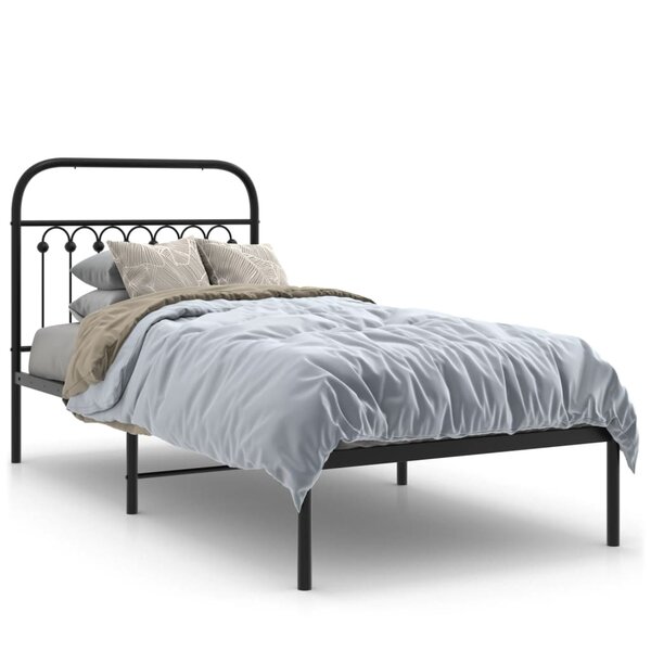 vidaXL Cadre de lit métal sans matelas avec tête de lit noir 90x200 cm