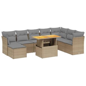 vidaXL Salon de jardin avec coussins 9 Pièces beige résine tressée