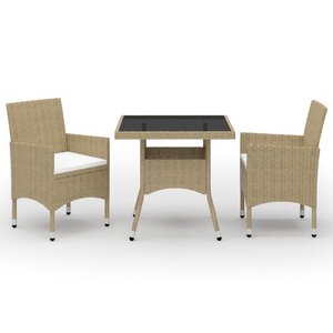 vidaXL Ensemble à manger de jardin 3 Pièces Beige Résine tressée et verre