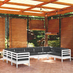 vidaXL Salon de jardin 9 Pièces avec coussins blanc bois de pin