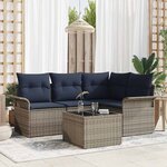 vidaXL Ensemble de canapé de jardin avec coussin 5 Pièces Gris polyrotin
