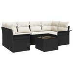 Ensemble de Canapé de Jardin de 7 Pièces avec Coussins Noir en Rattan Poly