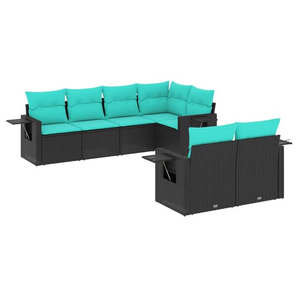 vidaXL Salon de jardin 7 Pièces avec coussins noir résine tressée