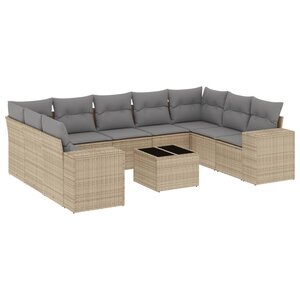 vidaXL Salon de jardin avec coussins 10 Pièces beige résine tressée