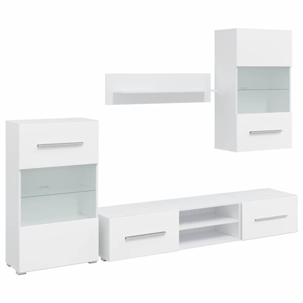 vidaXL Meuble TV mural avec éclairage LED 5 pièces Blanc