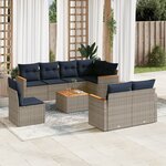 vidaXL Salon de jardin 9 Pièces avec coussins gris résine tressée