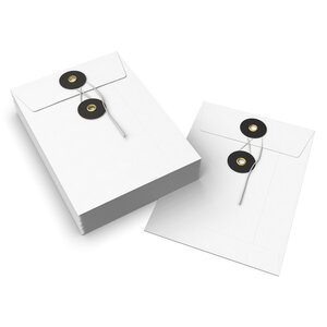 Lot de 20 enveloppes blanche + noir à rondelle et ficelle 162x114