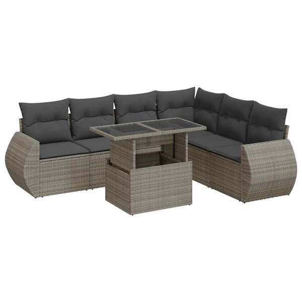 vidaXL Salon de jardin avec coussins 7 Pièces gris résine tressée
