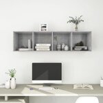 vidaXL Meuble TV mural Gris béton 37x37x142 5 cm Bois d’ingénierie